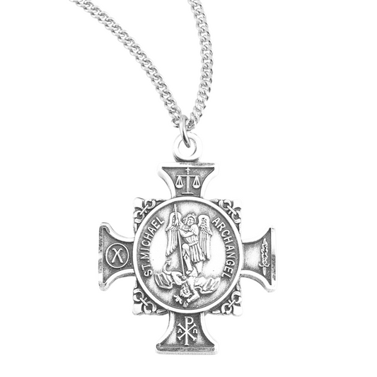 Sterling Silver St. Michael Maltese Cross, Catholic Gift, Made in USA