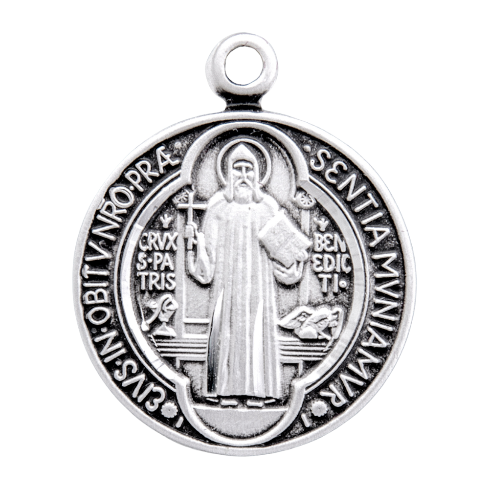 Saint Benedict Sterling Silver Medal Necklace — 18" Chain, Gift Box Included