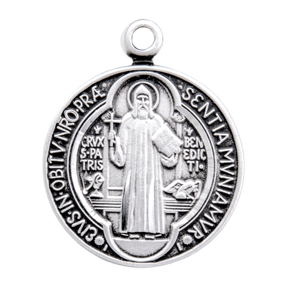 Saint Benedict Sterling Silver Medal Necklace — 18" Chain, Gift Box Included