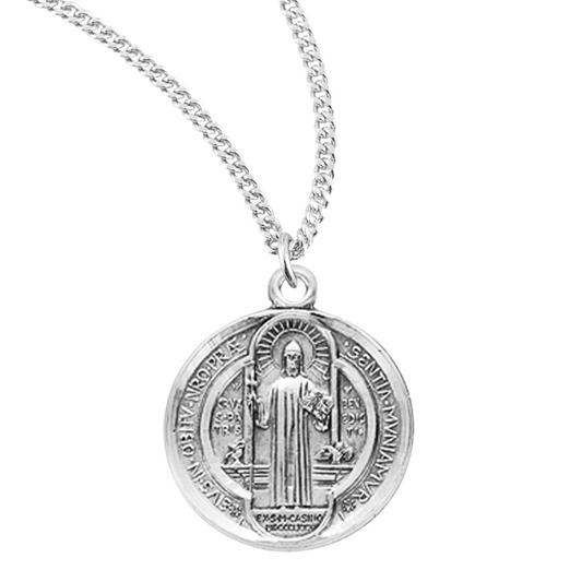 Sterling Silver Small Round St. Benedict , Catholic Gift, Made in USA