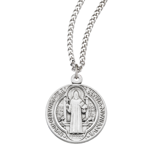 Sterling Silver Med Rd St Benedict Medal, Catholic Gift, Made in USA