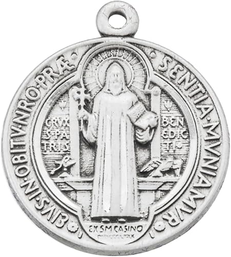 Saint Benedict Medal Sterling Silver Round Pendant — 18" Chain, Gift Box Included