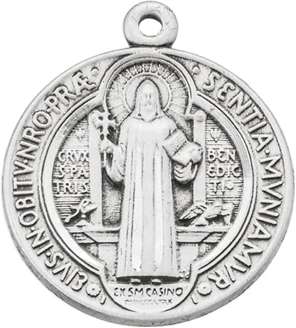 Saint Benedict Medal Sterling Silver Round Pendant — 18" Chain, Gift Box Included