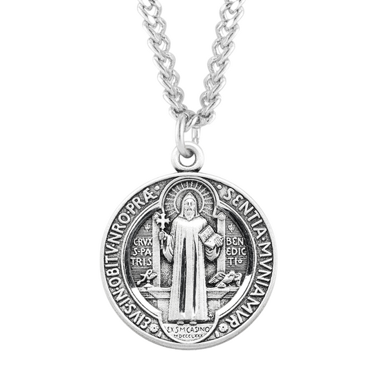 Sterling Silver (26mm) Round St. Benedict Medal, Catholic Gift, Made in USA