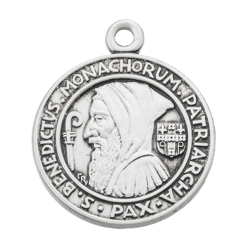 Saint Benedict Sterling Silver Medal — 18" Chain, Made in USA, Gift Box