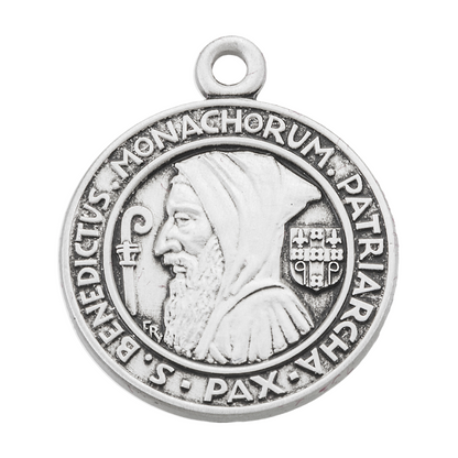 Saint Benedict Sterling Silver Medal — 18" Chain, Made in USA, Gift Box