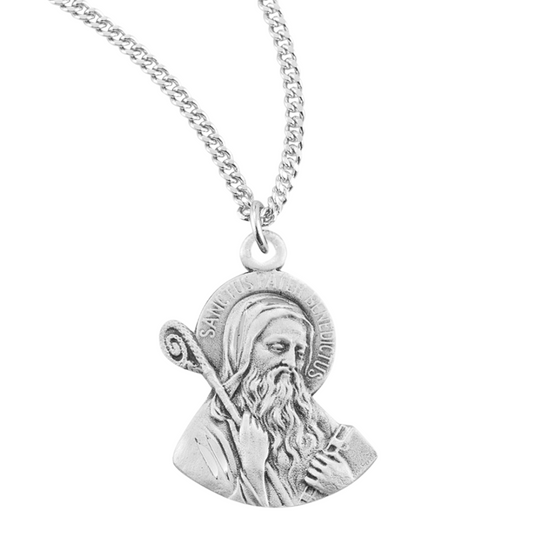 Sterling Out Lined St. Benedict Medal, Catholic Gift, Made in USA
