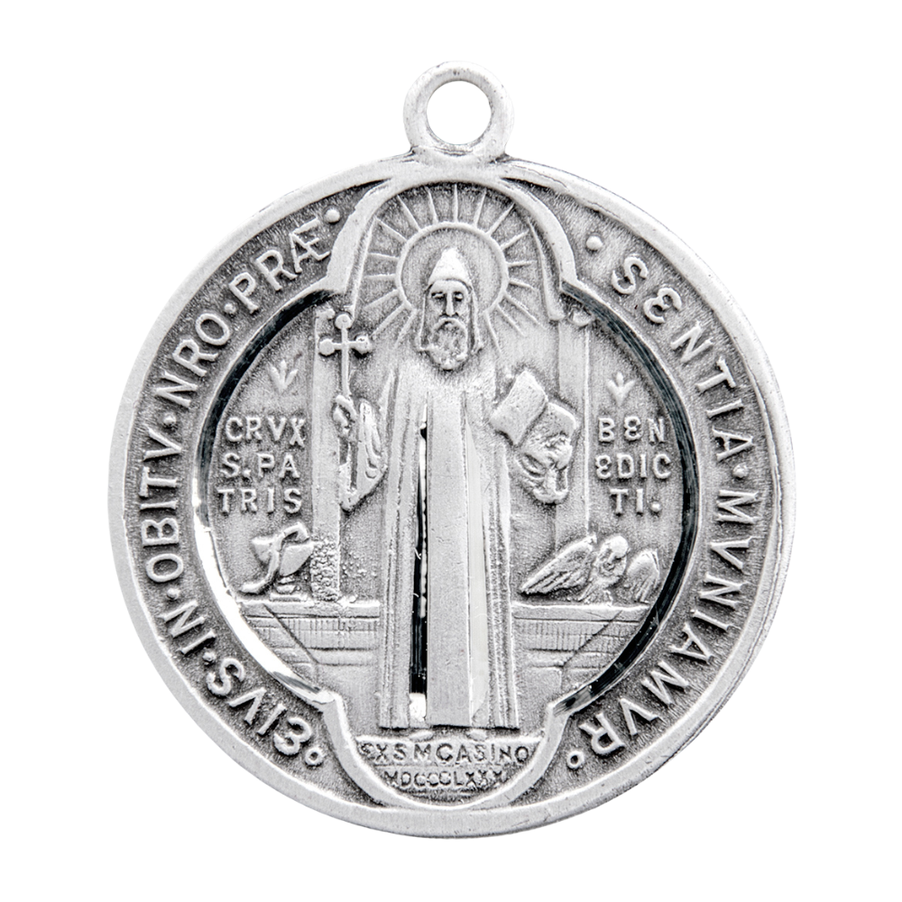 Saint Benedict Sterling Silver Medal Pendant — 24" Chain, Gift Box Included