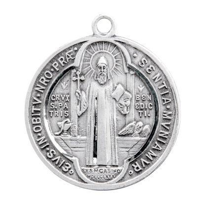 Saint Benedict Sterling Silver Medal Pendant — 24" Chain, Gift Box Included