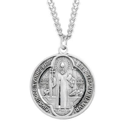 Sterling Silver Lrg Rd St Benedict , Catholic Gift, Made in USA