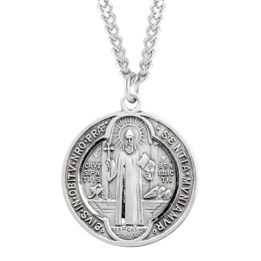 Sterling Silver Lrg Rd St Benedict , Catholic Gift, Made in USA
