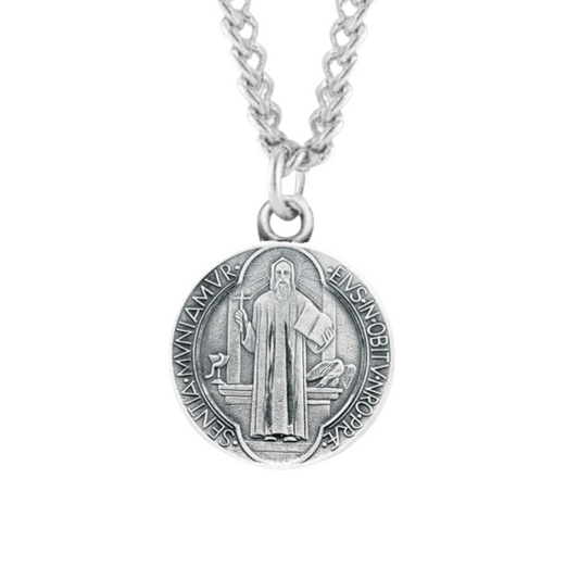 Sterling Silver Large St. Benedict w/, Catholic Gift, Made in USA