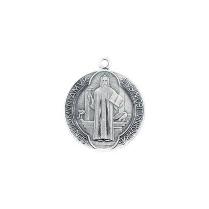 Saint Benedict Large Sterling Silver Medal Pendant — 24" Chain, Gift Box
