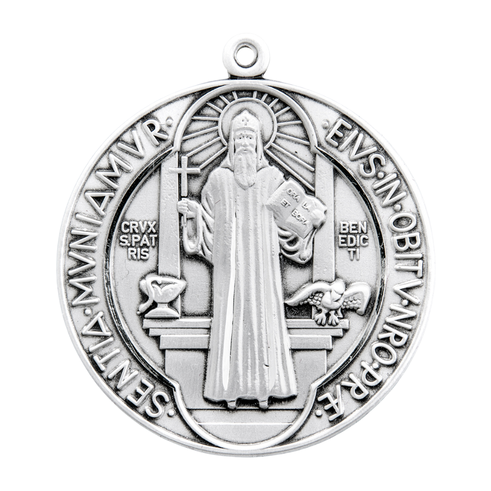 Saint Benedict Sterling Silver Medal Pendant — 27" Chain, Gift Box Included