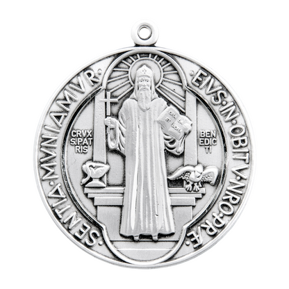Saint Benedict Sterling Silver Medal Pendant — 27" Chain, Gift Box Included