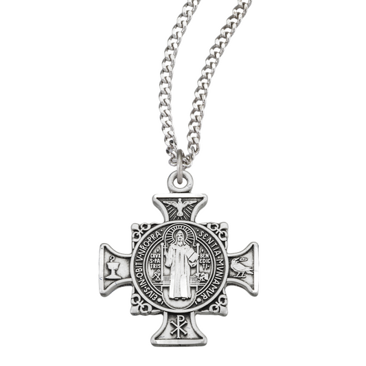 1" Sterling Silver St. Benedict Cross Medal, Catholic Gift, Made in USA