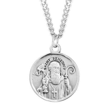 1-3/16" Sterling Silver Round St. Benedict Medal, Catholic Gift, Made in USA