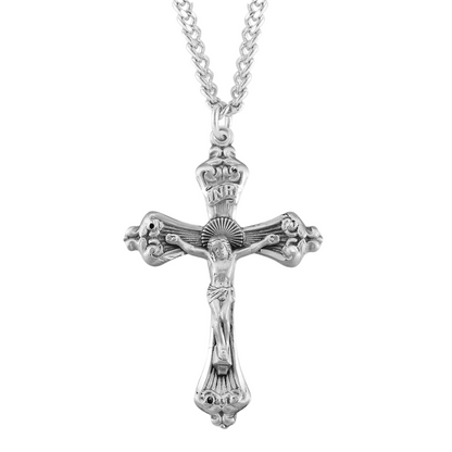Baroque Scroll Tipped Sterling Silver Crucifix, Catholic Gift, Made in USA