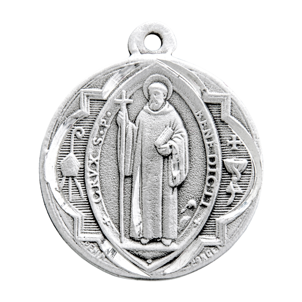 Saint Benedict Medal Sterling Silver Pendant Necklace — 24" Chain, Gift Box