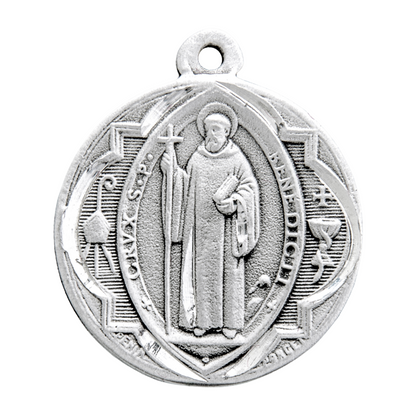 Saint Benedict Medal Sterling Silver Pendant Necklace — 24" Chain, Gift Box