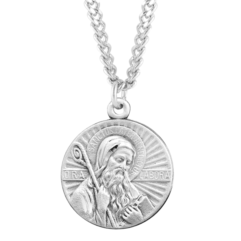1-3/16" Sterling Silver Round St. Benedict Medal, Catholic Gift, Made in USA