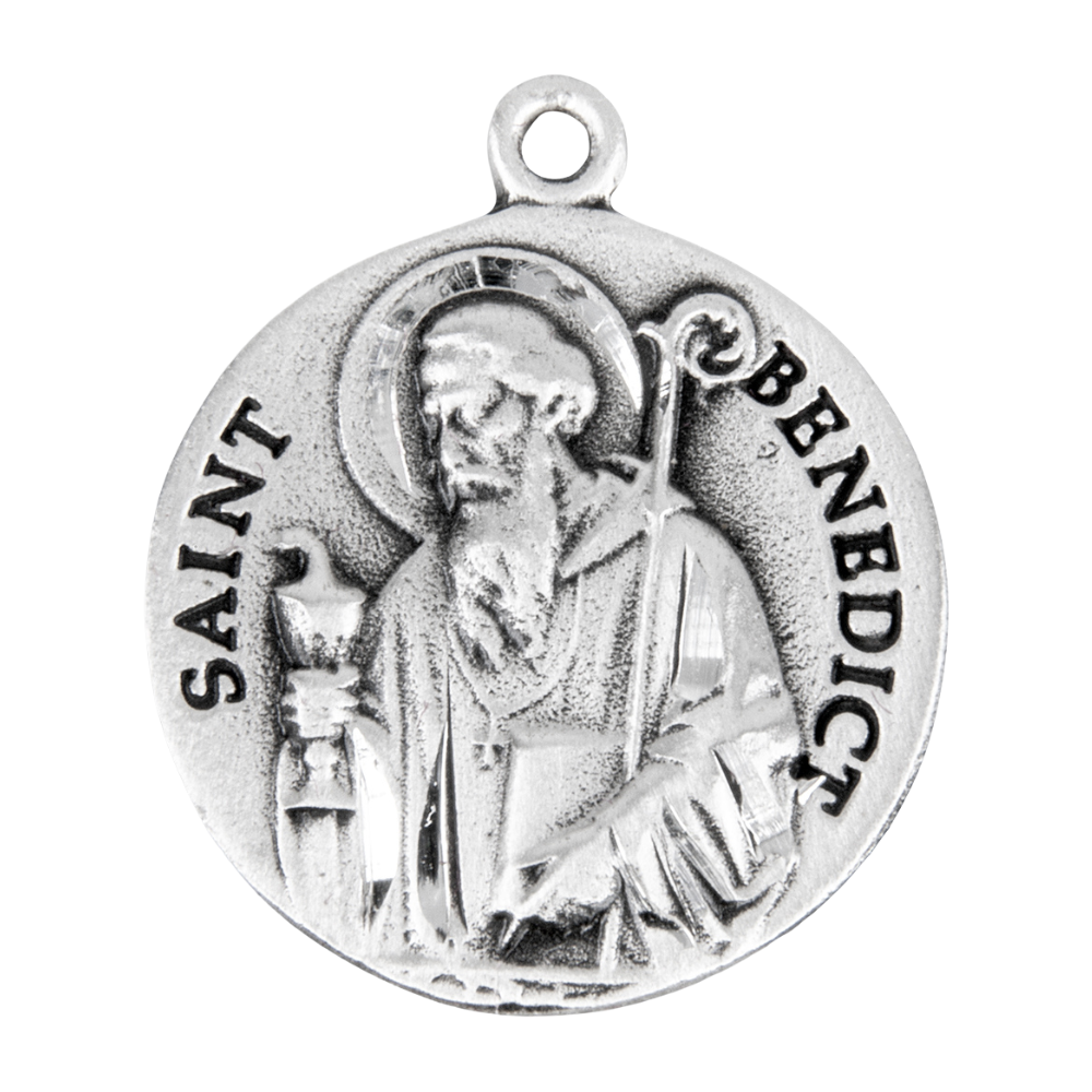 Saint Benedict Sterling Silver Round Medal Pendant — 20" Chain, Gift Box