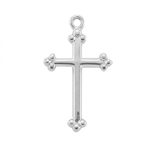 Budded Cross Sterling Silver Pendant Necklace — 18" Chain, Made in USA, Gift Box