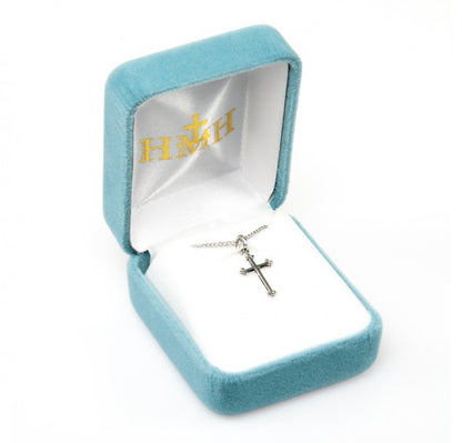 Budded Cross Sterling Silver Pendant Necklace — 18" Chain, Made in USA, Gift Box