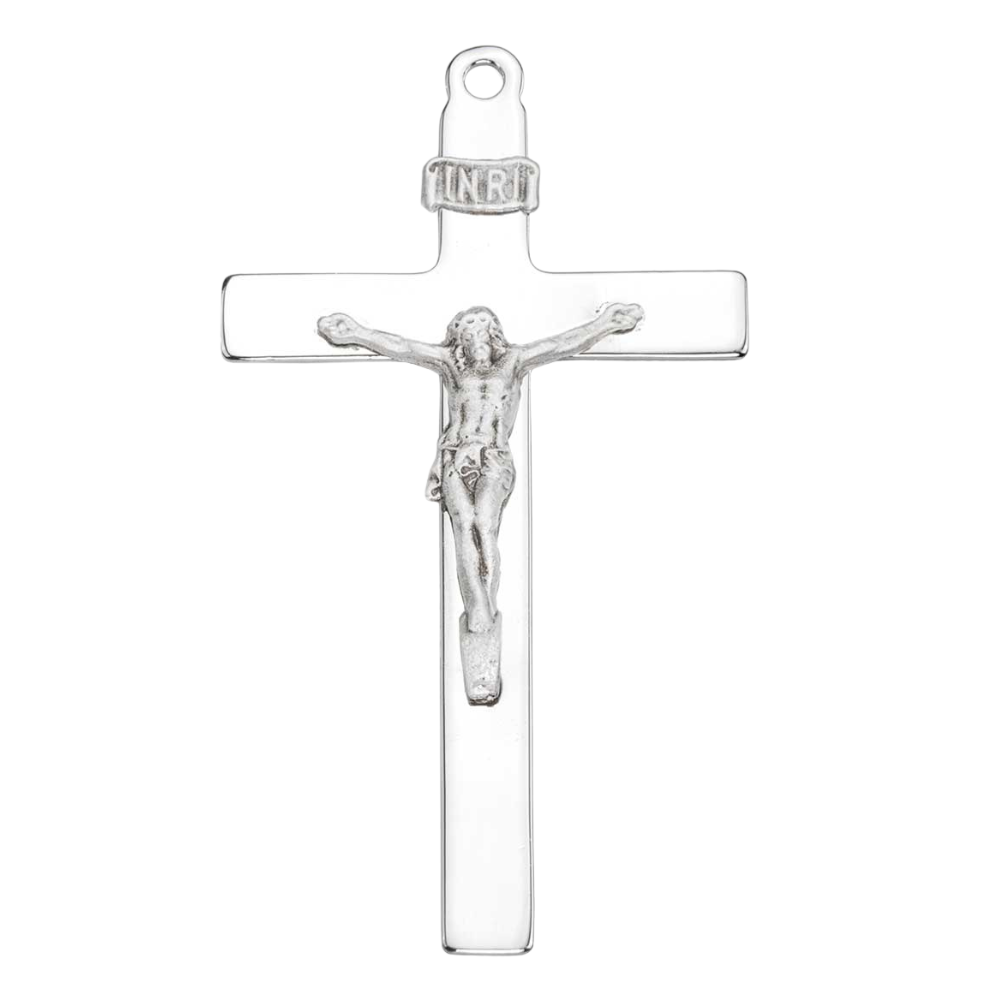 Latin Style Crucifix Sterling Silver Pendant — 24" Chain, Gift Box Included