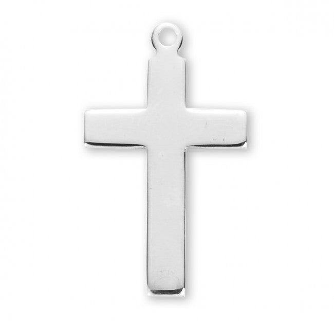 Plain Cross Sterling Silver Pendant Necklace — 18" Chain, Gift Box Included