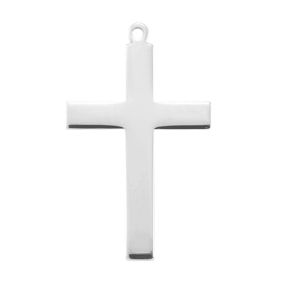 Sterling Silver High Polished Plain Cross Pendant — 24" Chain, Gift Box Included