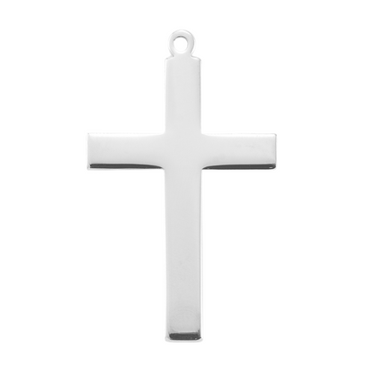 Sterling Silver High Polished Plain Cross Pendant — 24" Chain, Gift Box Included