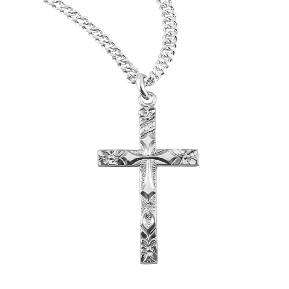 Sterling Silver Flower Tipped Cross, Catholic Gift, Made in USA