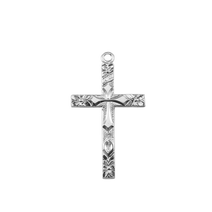 Flower Tipped Cross Sterling Silver Pendant Necklace — 18" Chain, Gift Box