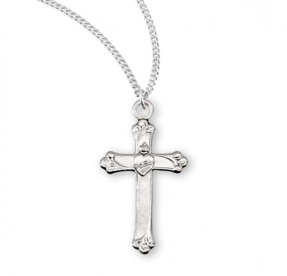 Sacred Heart Sterling Silver Cross, Catholic Gift, Made in USA