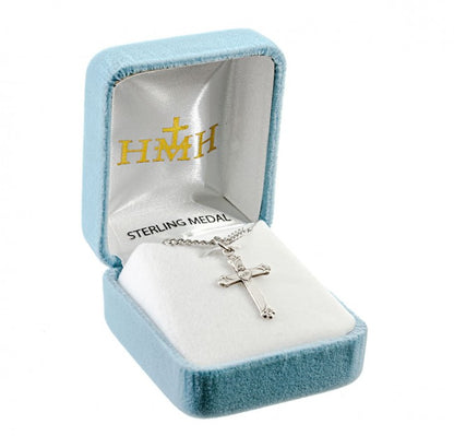 Sacred Heart Sterling Silver Cross Pendant — 18" Chain, Gift Box Included