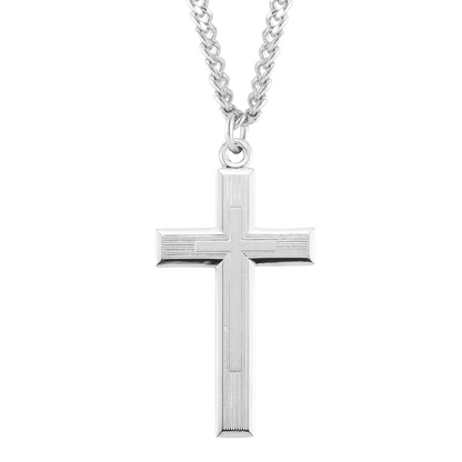 Sterling Silver Engraved Cross, Catholic Gift, Made in USA
