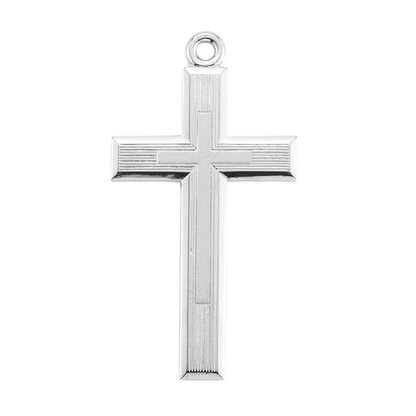 Engraved Cross Sterling Silver Pendant — 24" Chain, Made in USA, Gift Box