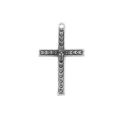 Sterling Silver Engraved Leaf Cross Pendant Necklace — 18" Chain, Made in USA