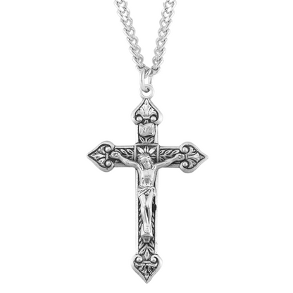Leaf Design Sterling Silver Crucifix, Catholic Gift, Made in USA