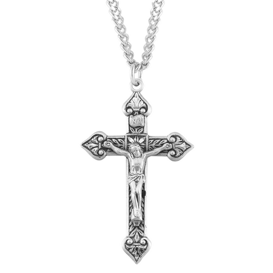 Leaf Design Sterling Silver Crucifix, Catholic Gift, Made in USA