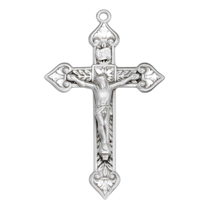 Leaf Design Crucifix Sterling Silver Pendant — 24" Chain, Gift Box Included