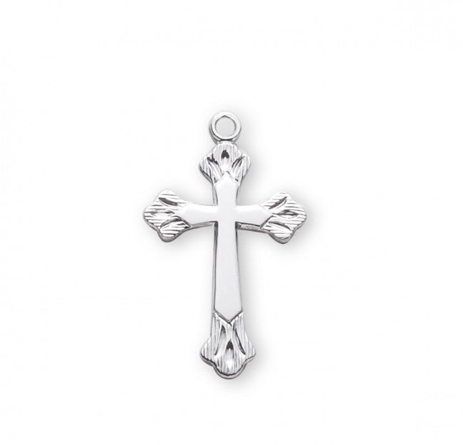 Flare Tipped Cross Sterling Silver Pendant Necklace — 18" Chain, Gift Box Included