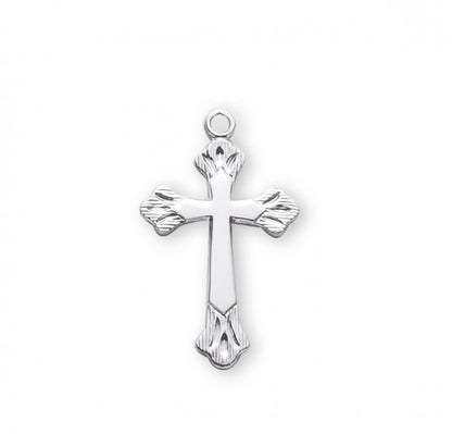 Flare Tipped Cross Sterling Silver Pendant Necklace — 18" Chain, Gift Box Included