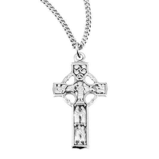 Sterling Silver Irish Celtic Cross Pendant, Catholic Gift, Made in USA