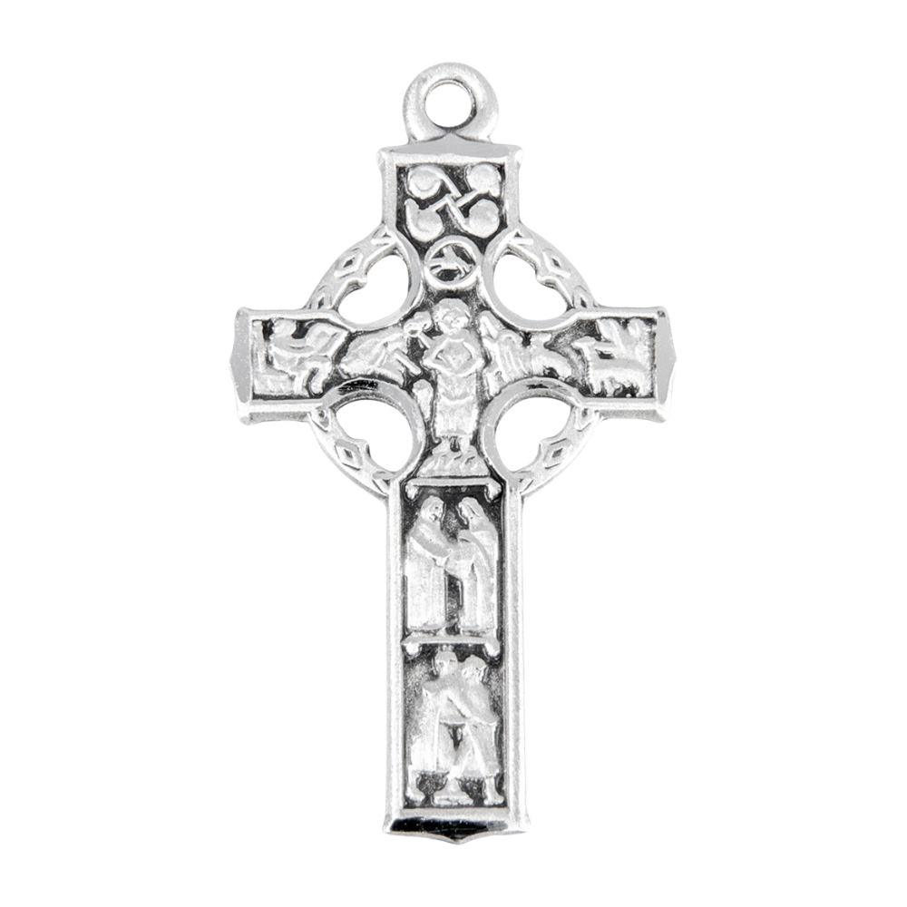 Irish Celtic Cross Sterling Silver Pendant Necklace — 18" Chain, Gift Box Included