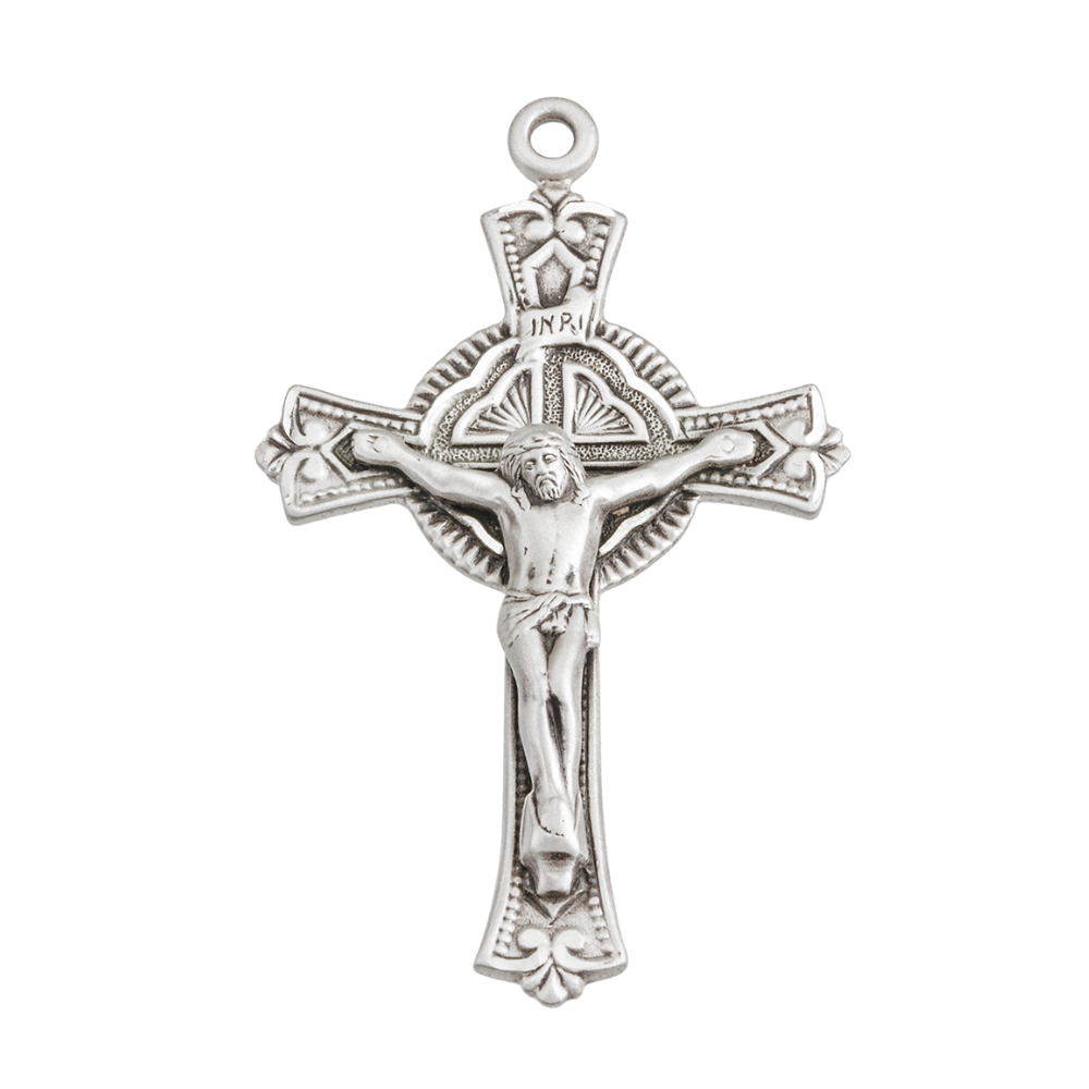 Sterling Silver Fine Detailed Crucifix Pendant — 24" Chain, Made in USA, Gift Box