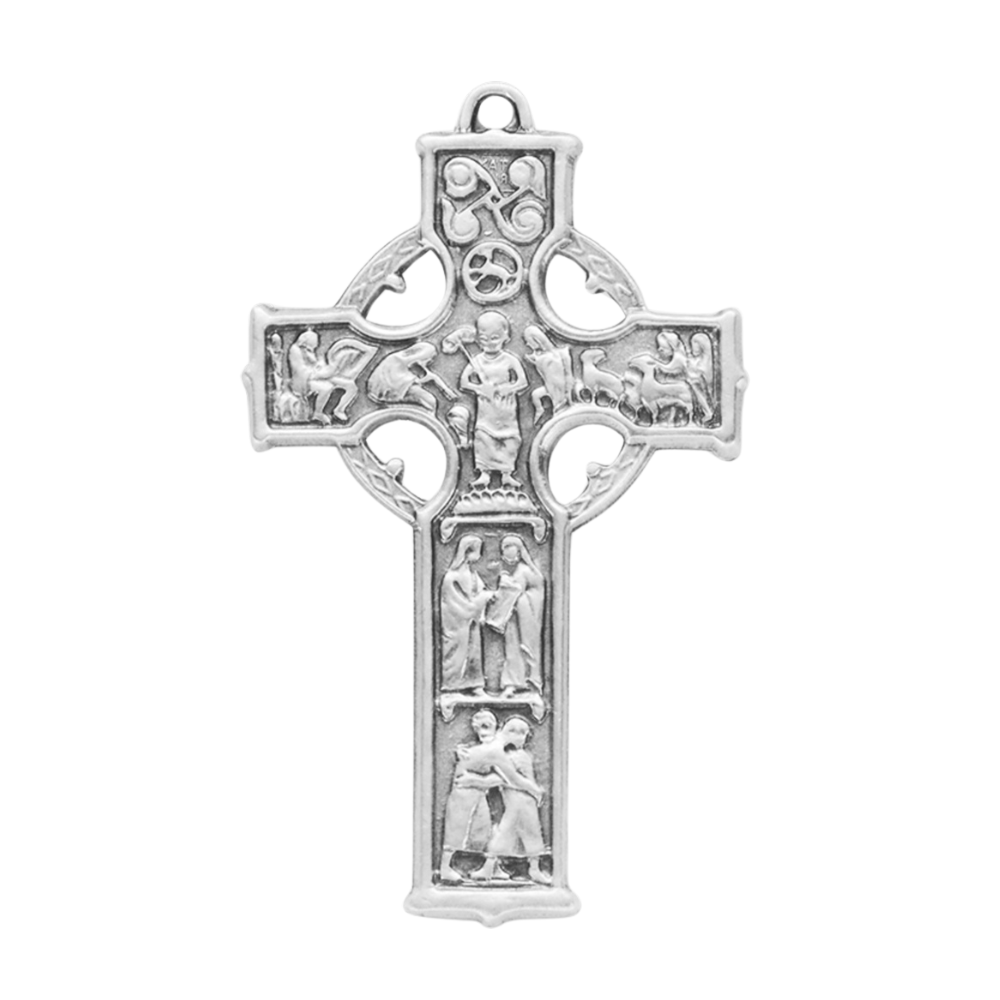 Irish Celtic Cross Sterling Silver Pendant — 24" Chain, Gift Box Included
