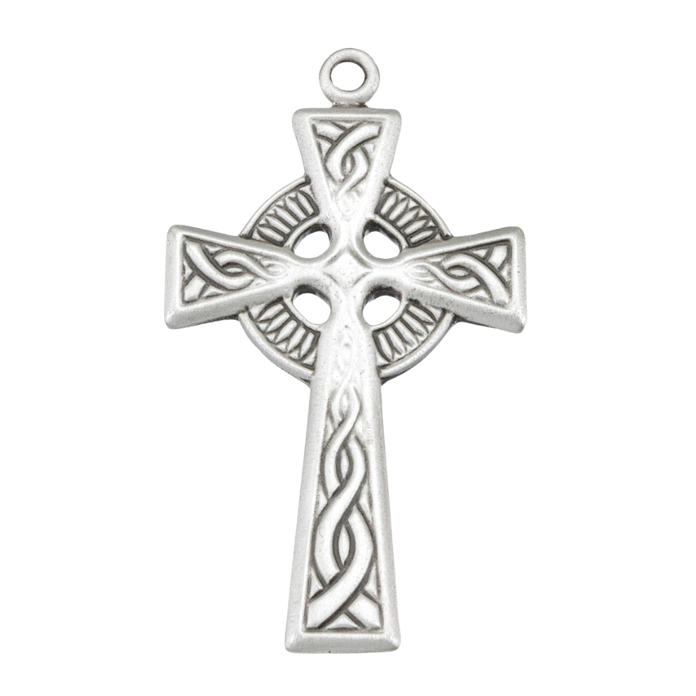 Irish Celtic Cross Sterling Silver Pendant Necklace — 20" Chain, Gift Box Included