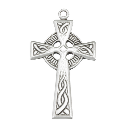 Irish Celtic Cross Sterling Silver Pendant Necklace — 20" Chain, Gift Box Included